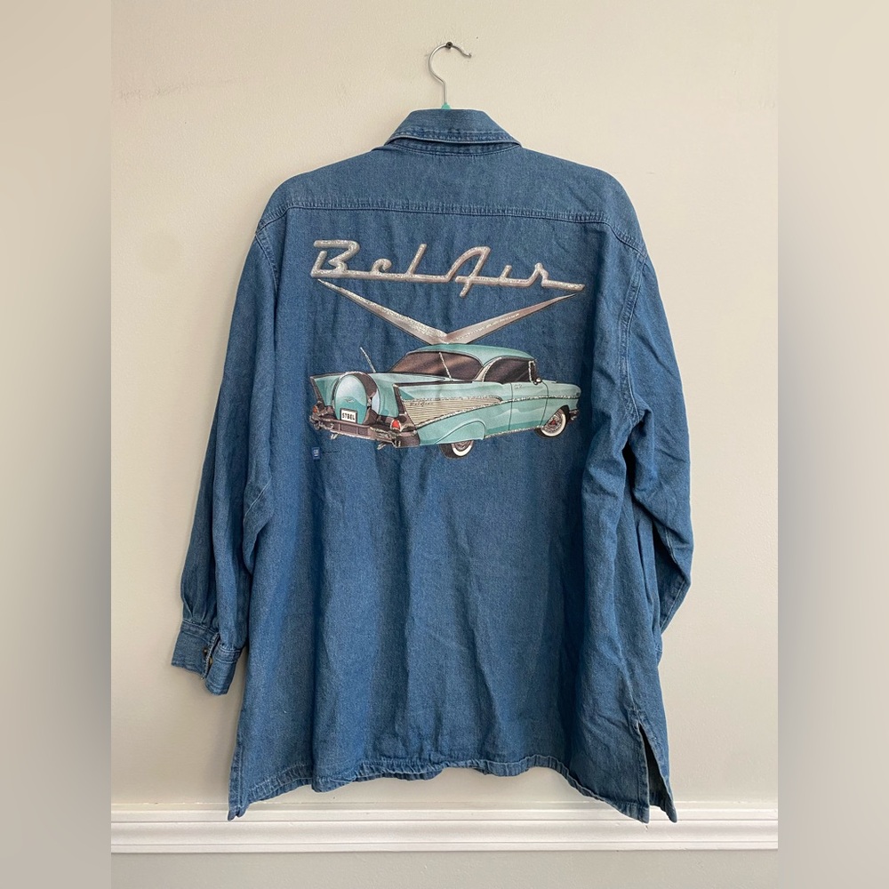 Women’s Custom Chevrolet Bel Air Hot Rod Chambray Shirt - XL‎